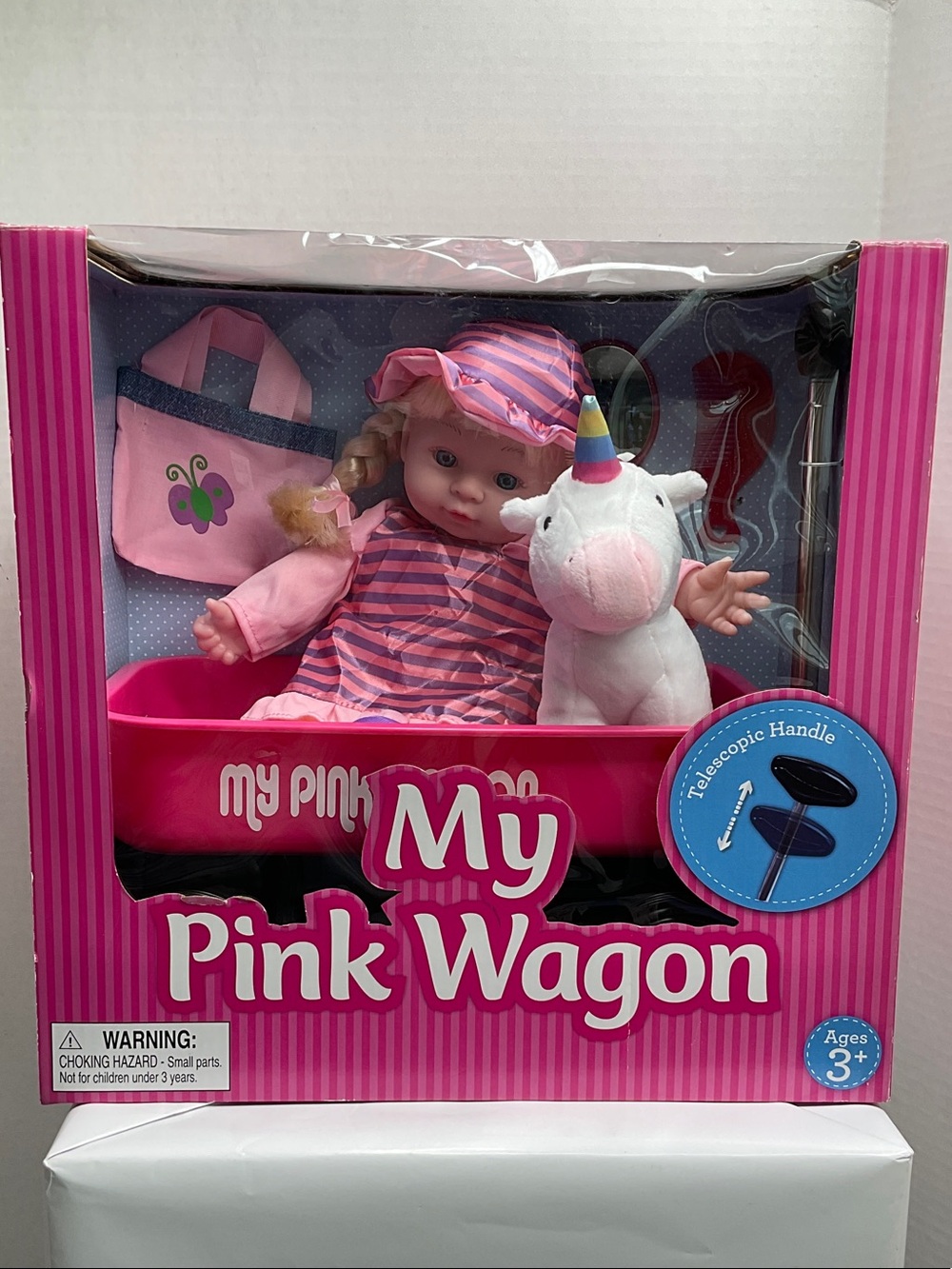 Doll Set with Plush Unicorn pull Wagon - Pink (63)